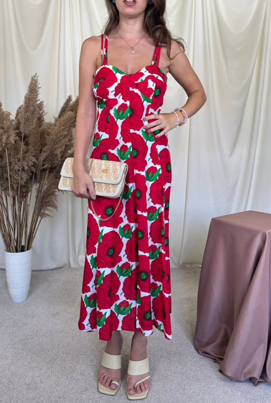 Rochie vintage de vară cu print floral și spate decupat ( mărimea M)