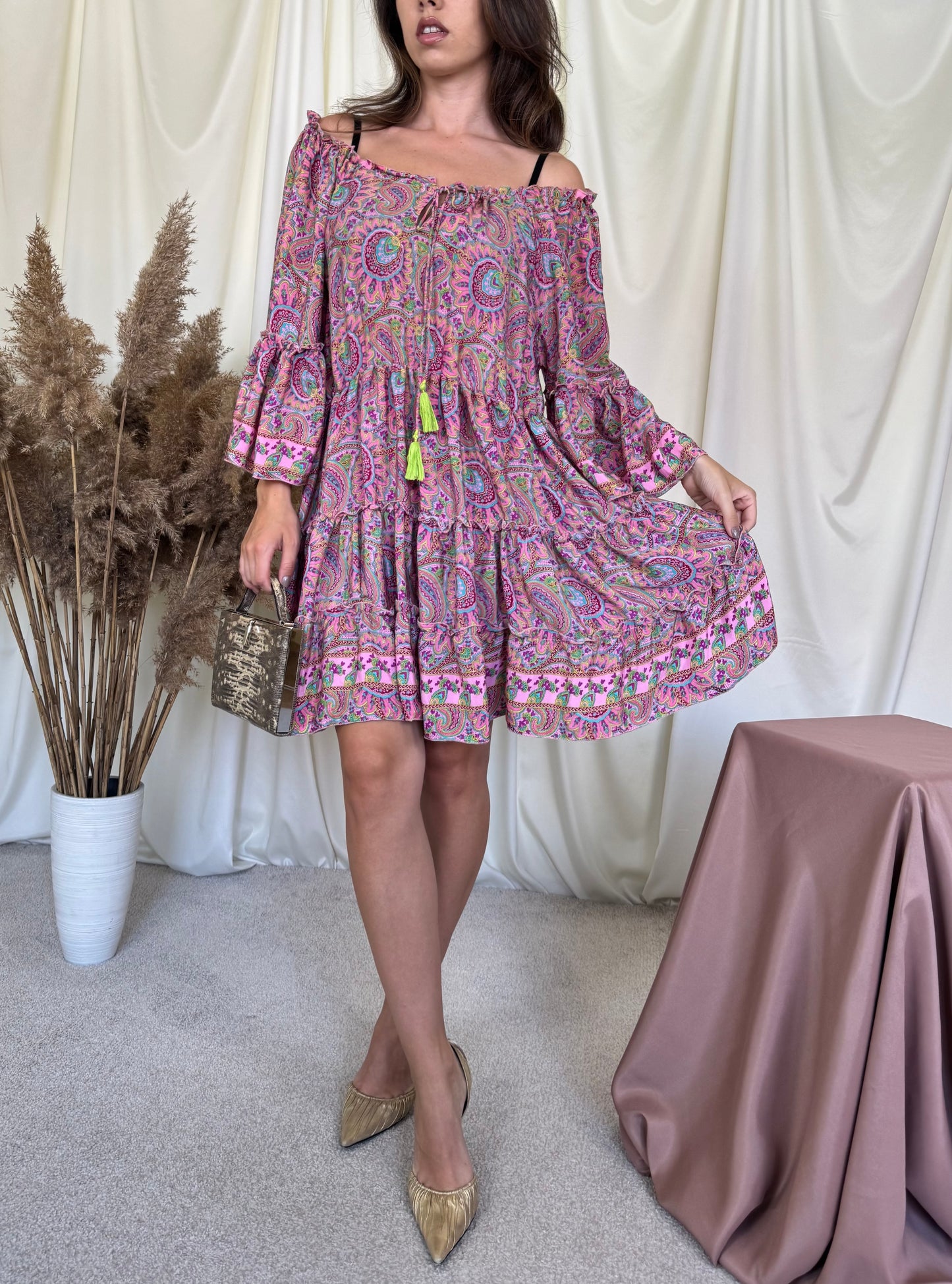 Rochie de vară cu print floral din mătase naturală (mărime universală S-L)