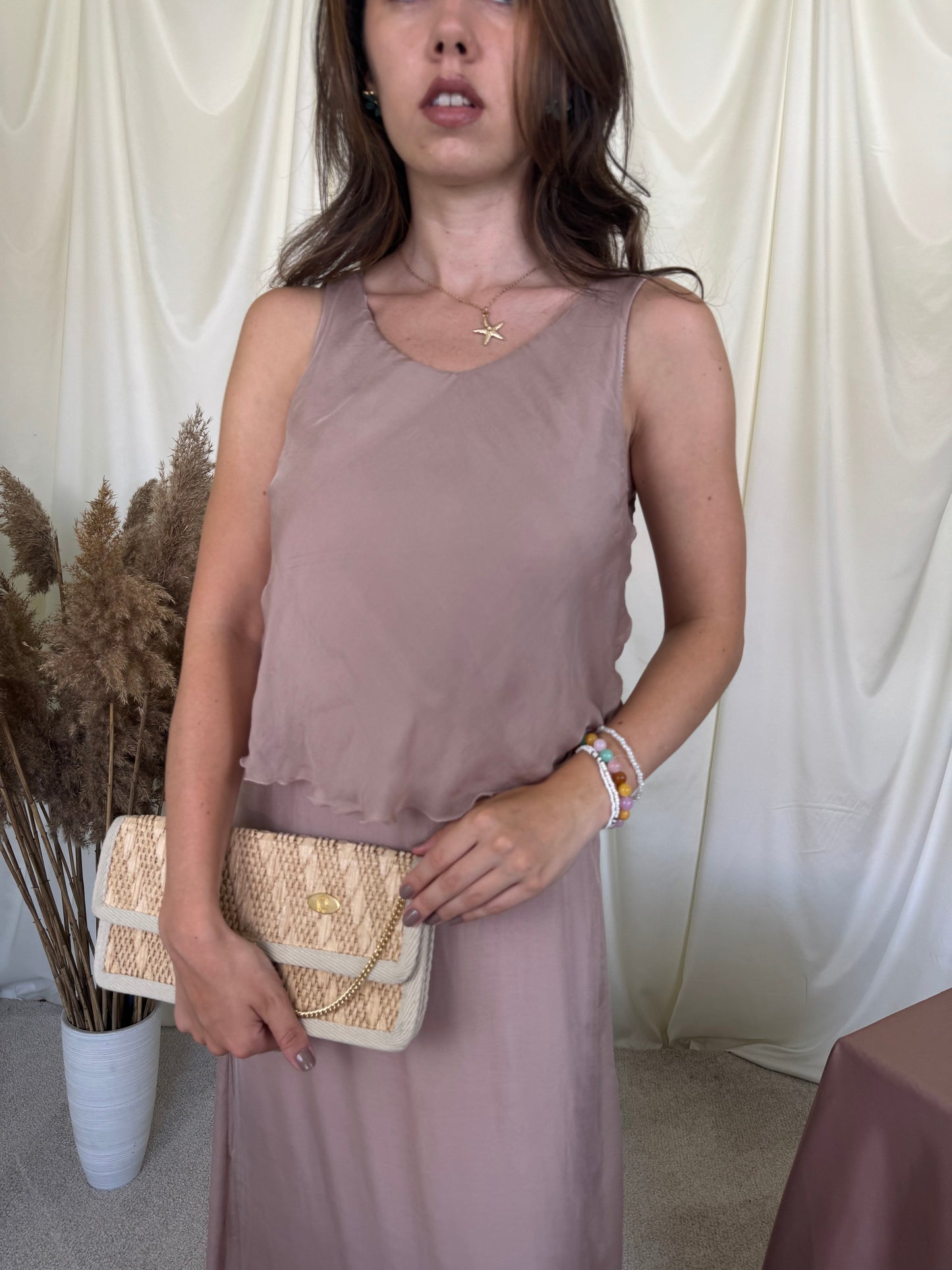 Rochie maxi de vară din voal 100% mătase naturală, croială fluidă și feminină(mărimea S-S/M)