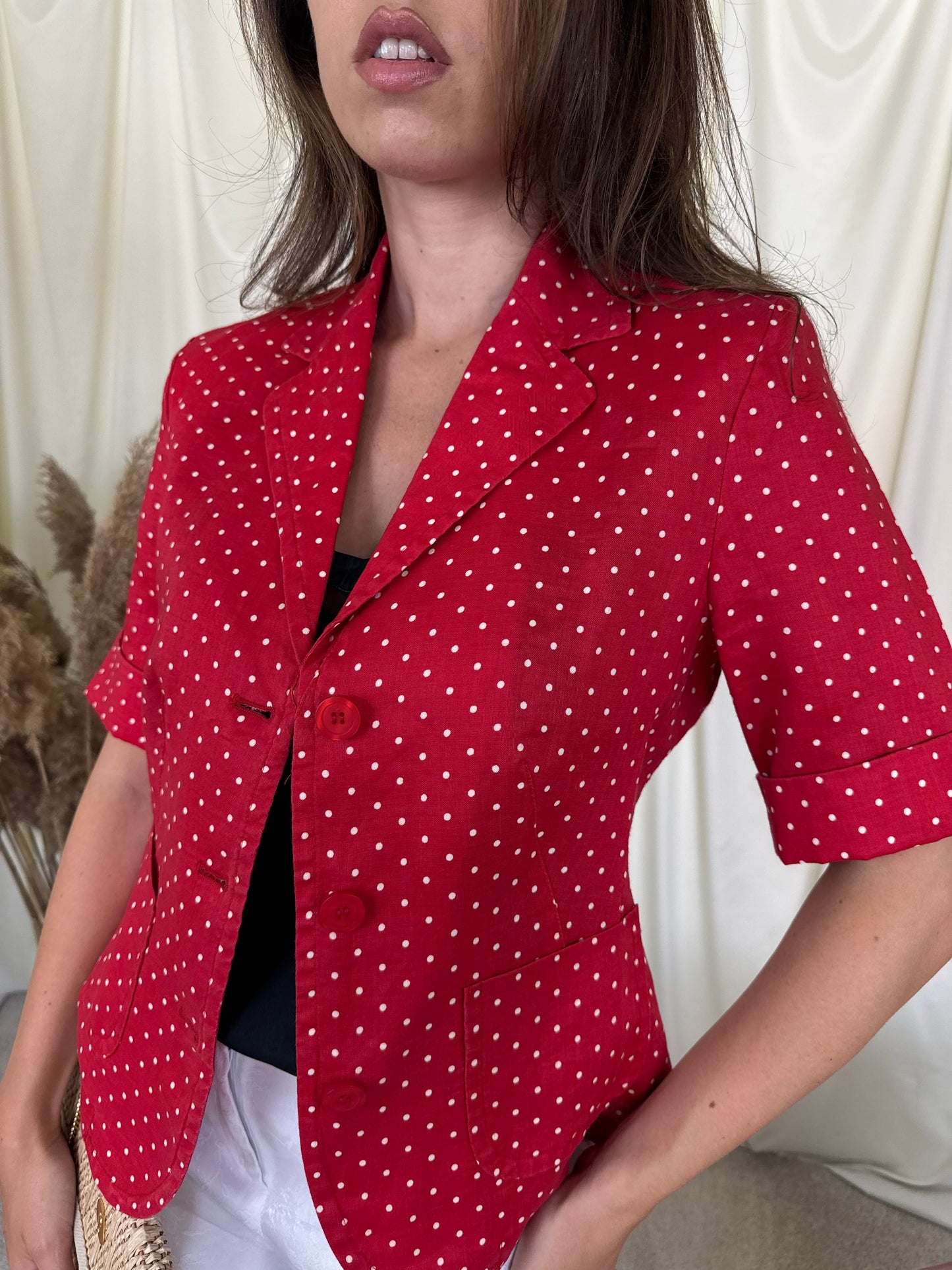 Sacou vintage Marco Pecci din 100% in cu print buline și mâneci scurte, talie cambrata( mărimea M)