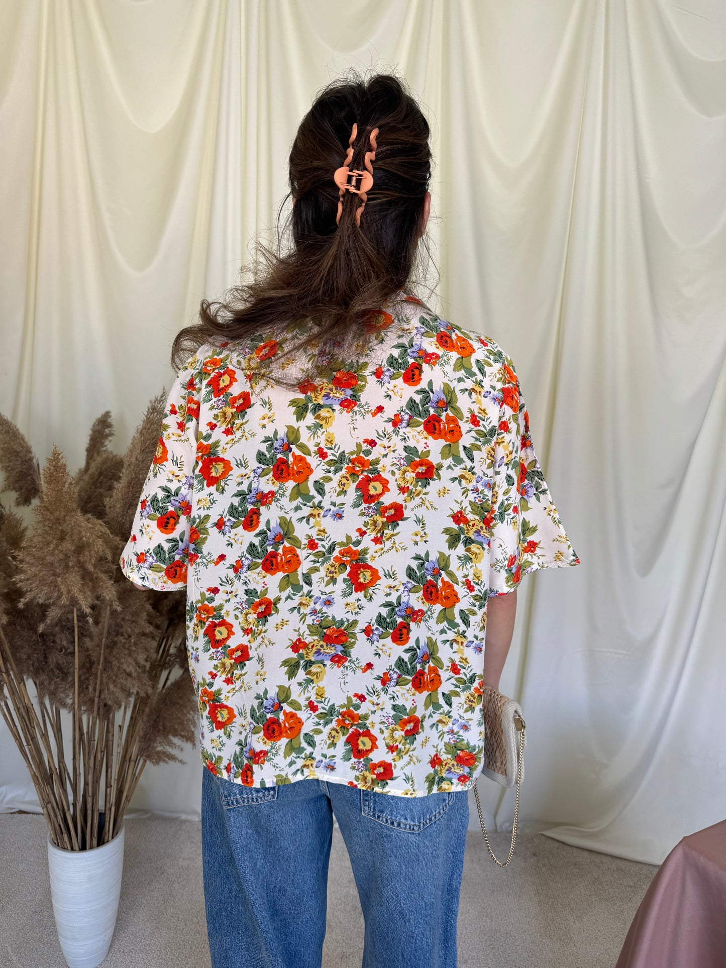 Cămașă vintage din 100% mătase naturală cu print floral, Alta Moda 
(Mărimea M/L)