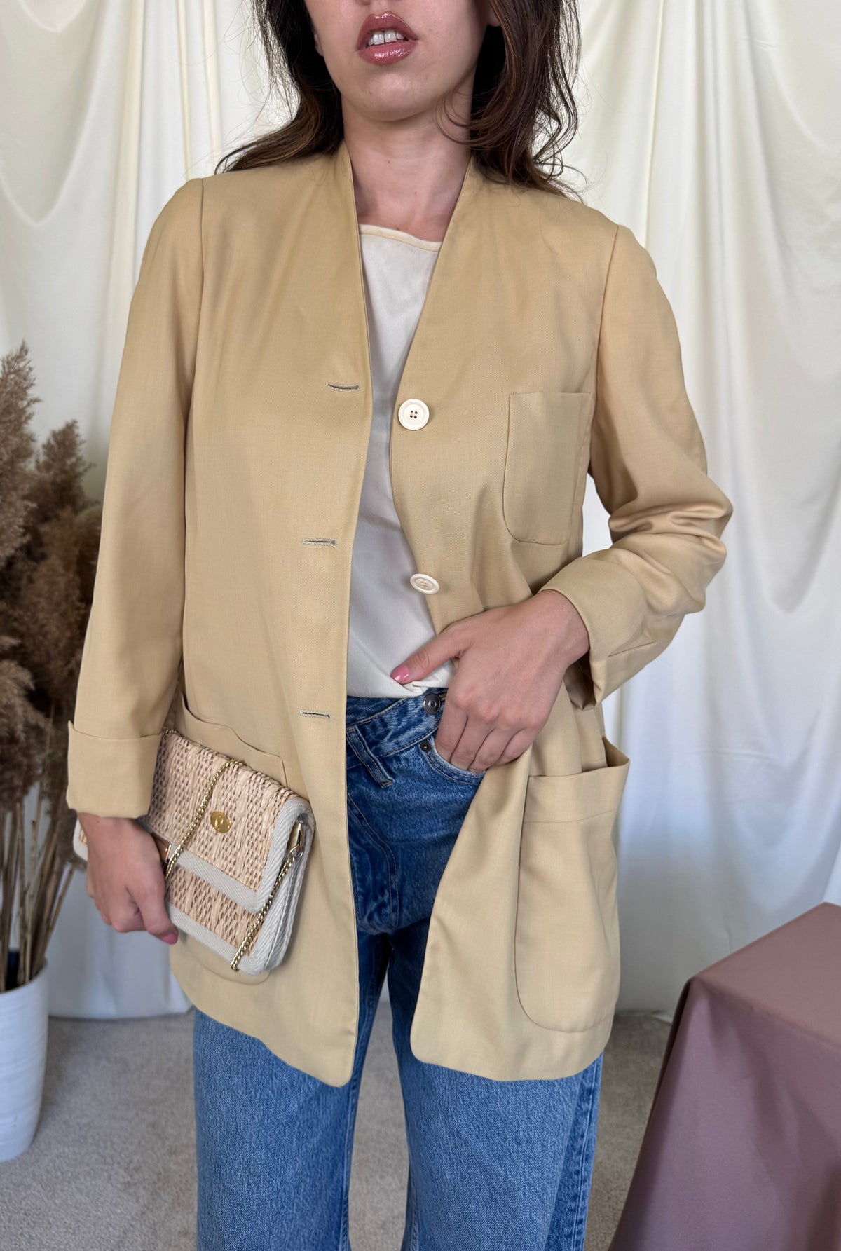 Sacou-jacheta luxury JIL SANDER din stofă premium de mătase și lână, fit lejer ( mărimea M-M/L)