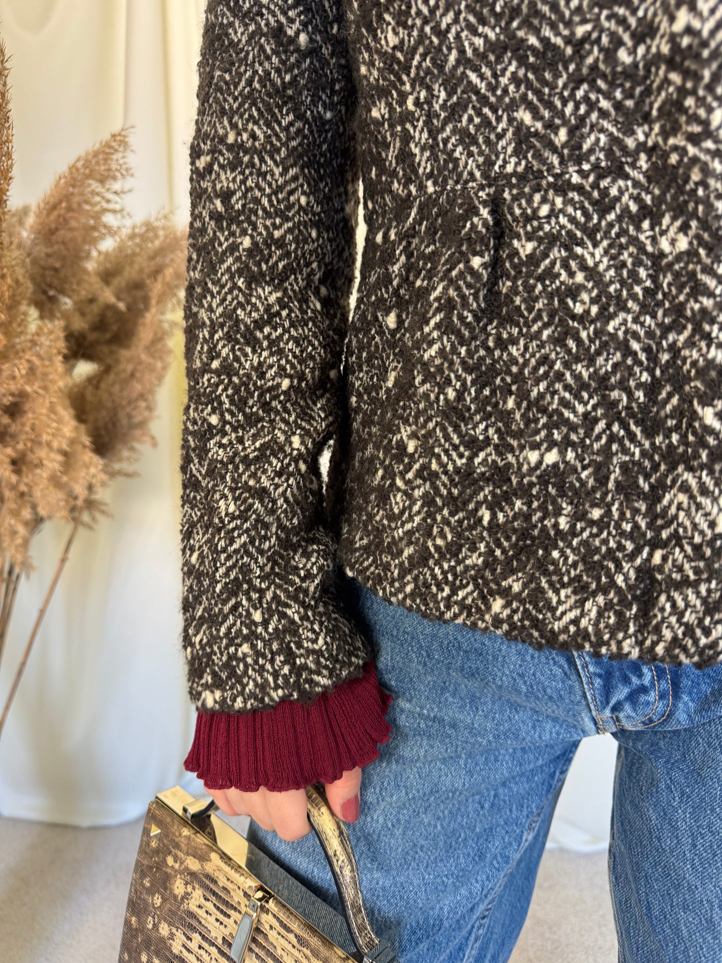 Jachetă din stofă de lână tip boucle ( mărimea s)