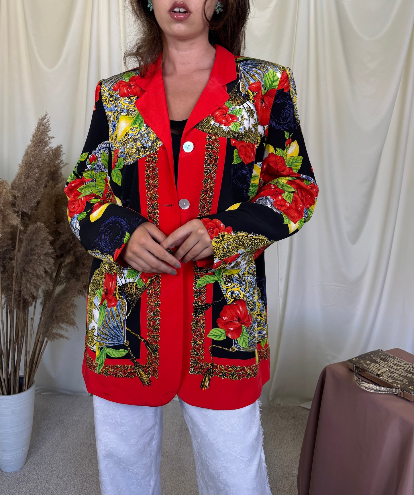 Sacou ELEGANCE PARIS din 100% mătase naturala cu print( Mărimea L)