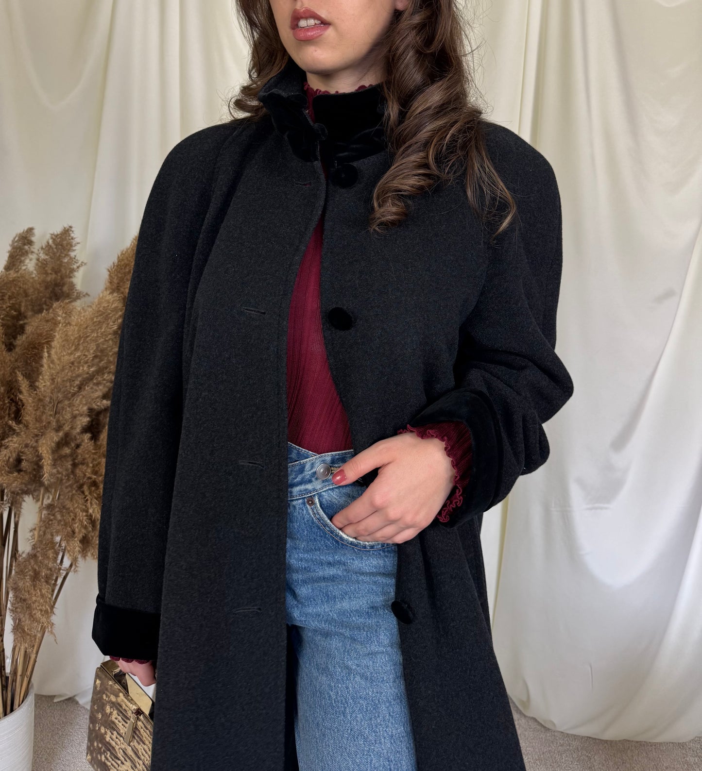 Palton vintage din stofă moale 80% lână (mărimea L)