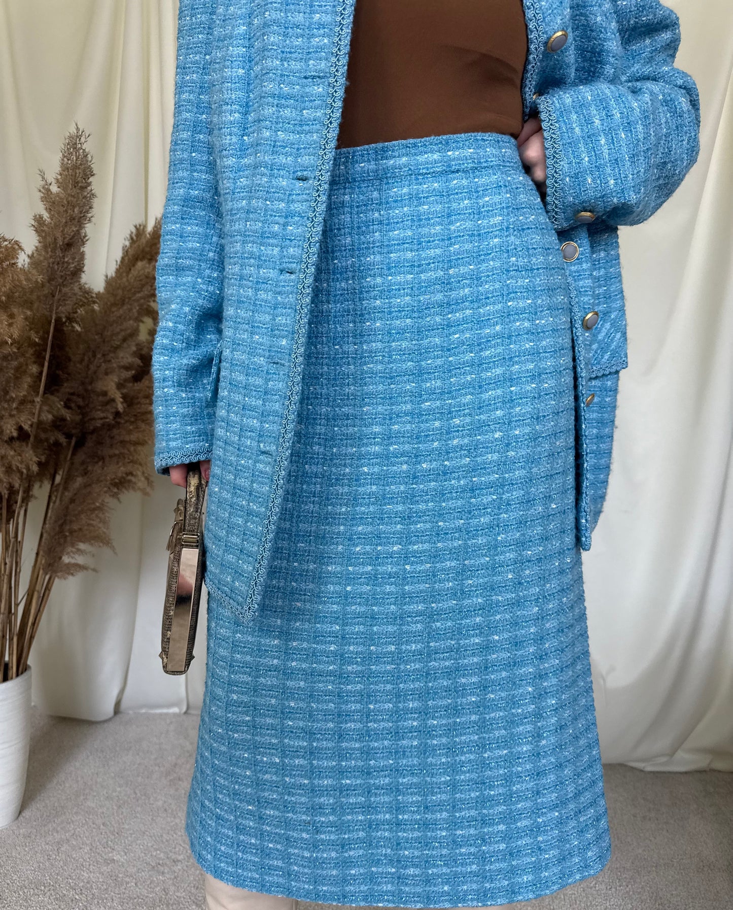 Deux piece vintage din tweed stil Chanel ( L-XL)