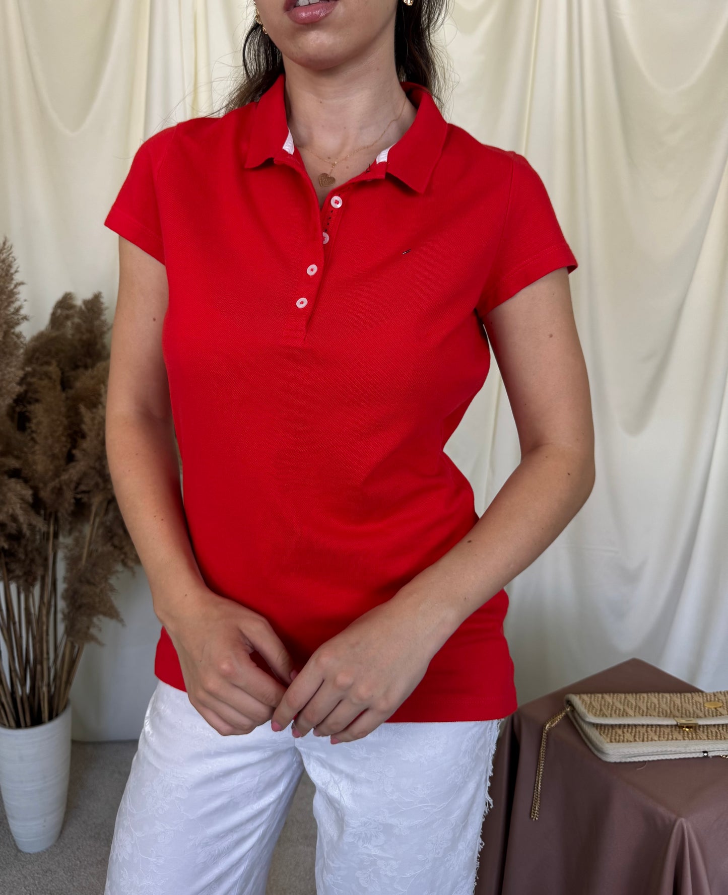 Tricou polo TOMMY Hilfiger din 100% bumbac roșu ( mărimea M/L)