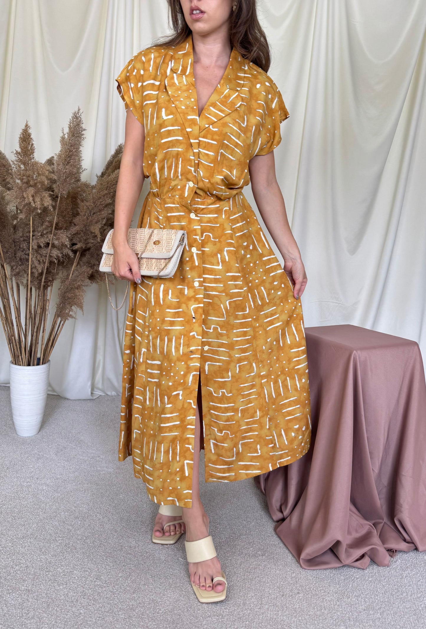 Rochie maxi vintage cu talie elastică ( mărimea M/L)