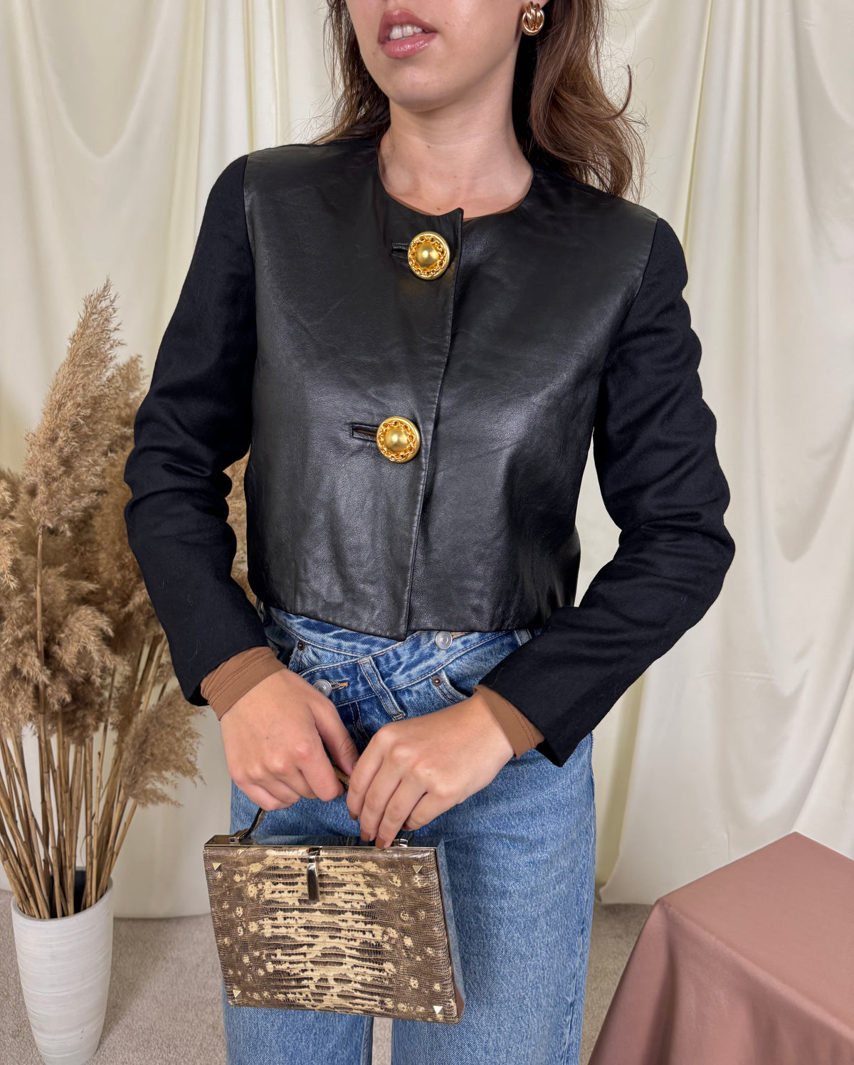 Jacheta premium Grazia Bagnaresi din piele naturală și lână, nasturi spectaculoși aurii ( mărimea S-S/M)