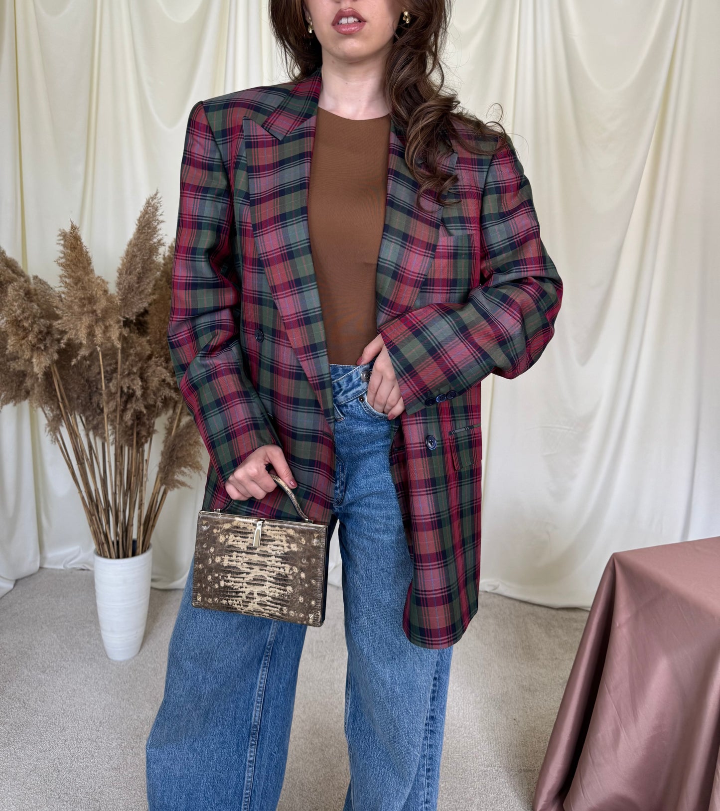 Sacou vintage din 100% mătase naturala cu print, produs handmade 
(Mărimea L)