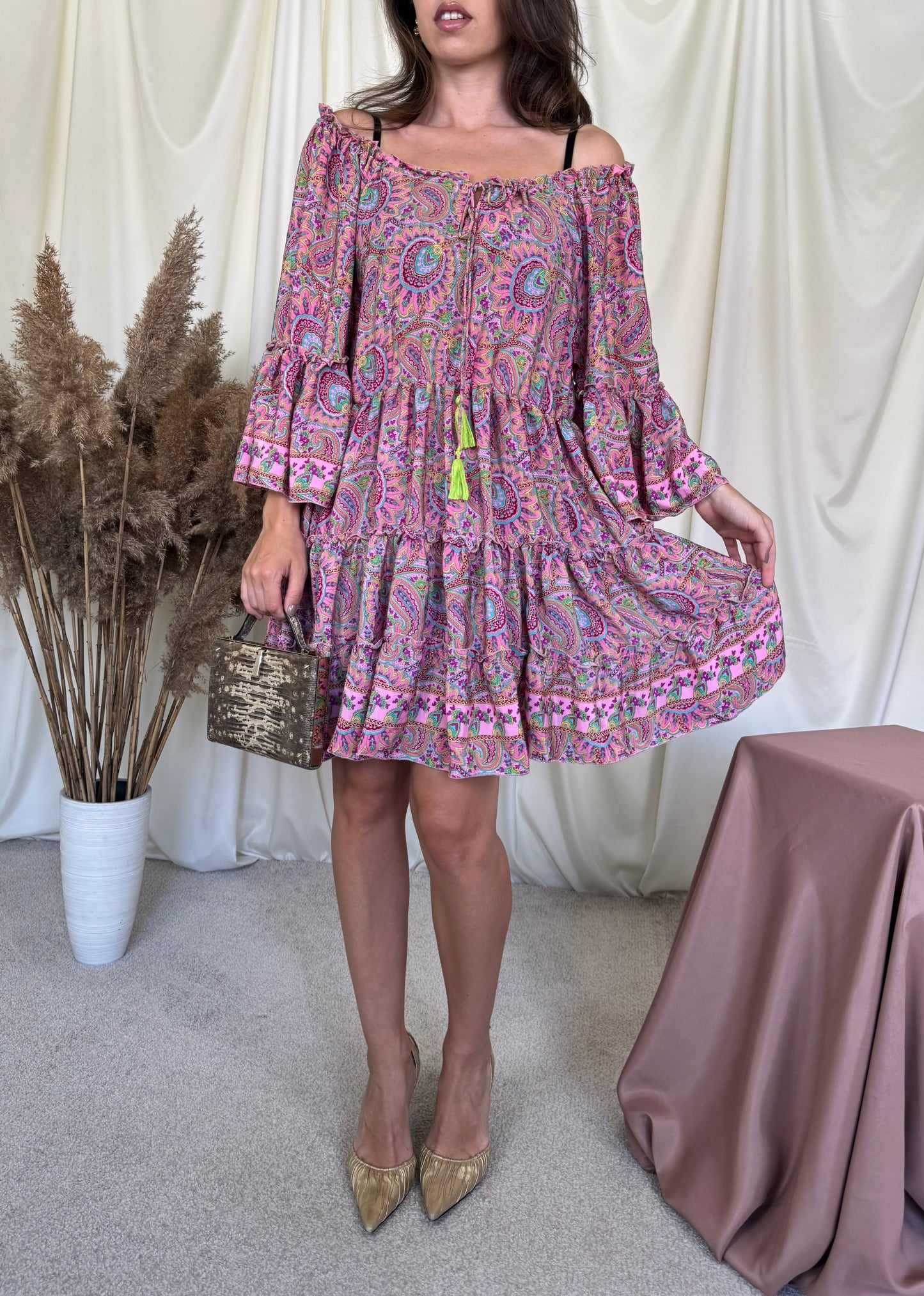 Rochie de vară cu print floral din mătase naturală (mărime universală S-L)