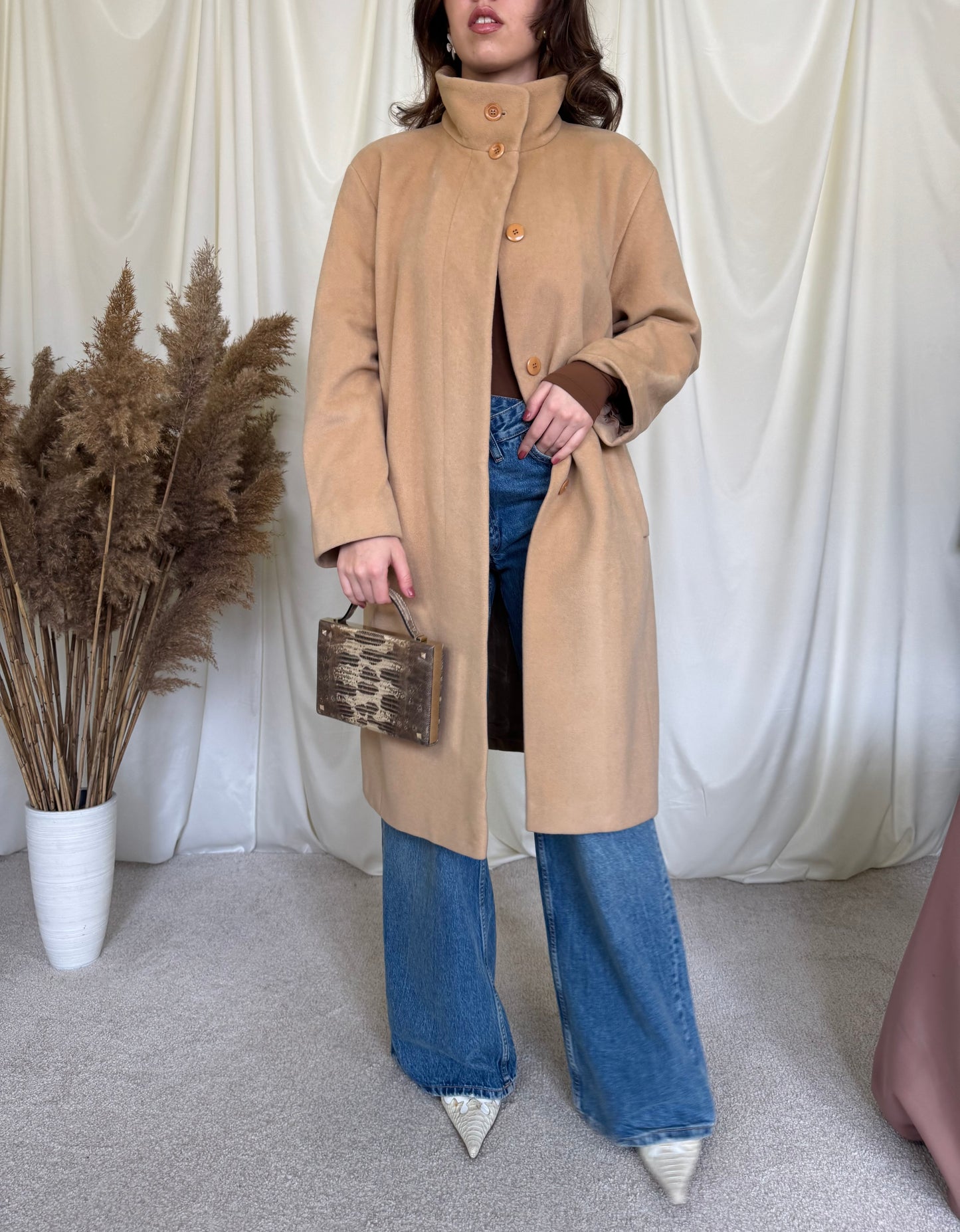 Palton vintage camel din 65% lână și angora, ( L/XL)