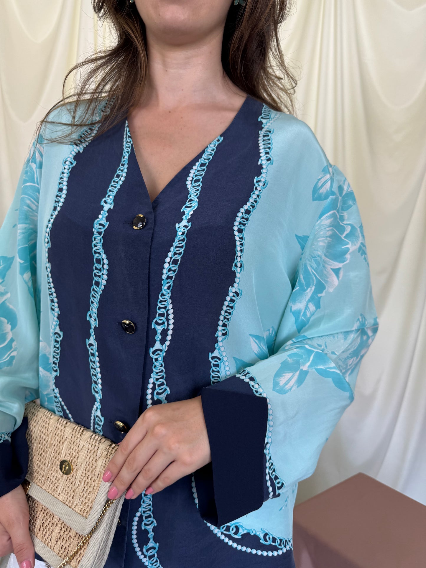 Cămașă vintage cu print din 100% mătase naturala, brand italienesc ( mărimea XL-XXL)