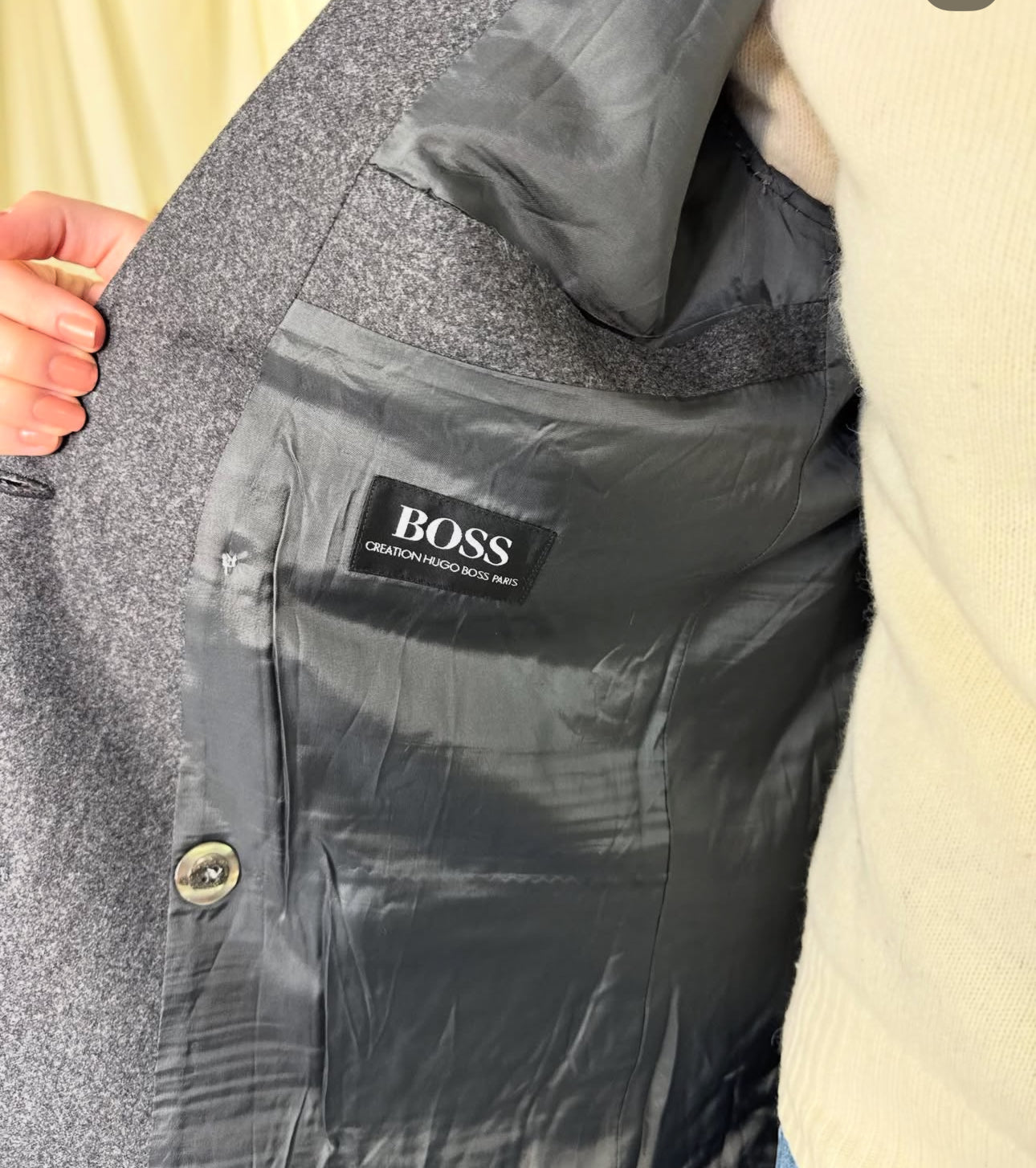 Sacou-palton de brand HUGO BOSS din stofă de lână pură( mărimea S-M)