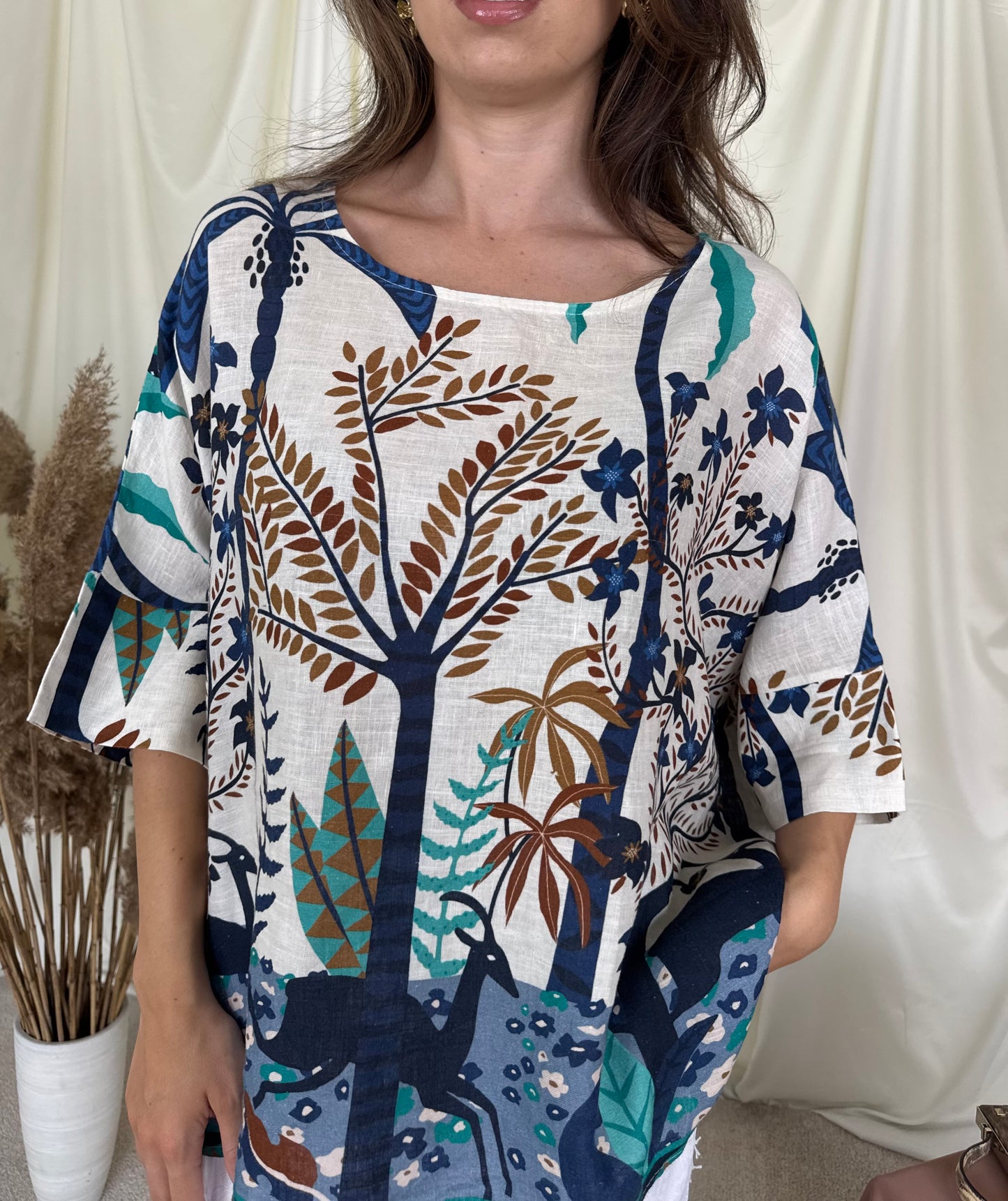 Tricou din 100% in cu print floral, fit oversized- lejer, mărime universală ( S-XXL)