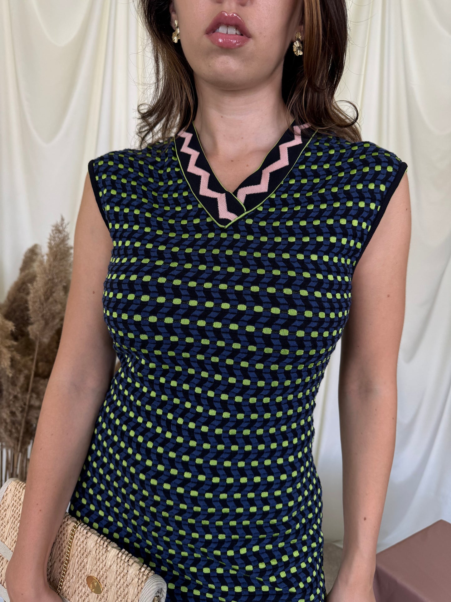 Rochie luxury Missoni din tricot elastic, specific casei de modă, furou inclus ( mărimea S/M)