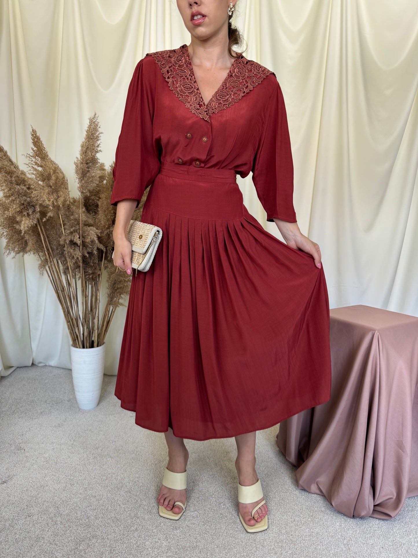 Set vintage din 2 piese cu guler din broderie superbă ( mărimea M/L)