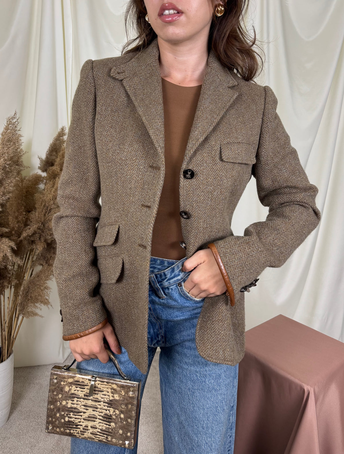 Sacou premium RALPH LAUREN din 100% lână cu detalii din piele naturală ( mărimea S/M)