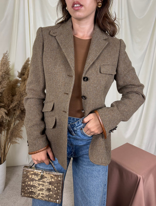 Sacou premium RALPH LAUREN din 100% lână cu detalii din piele naturală ( mărimea S/M)