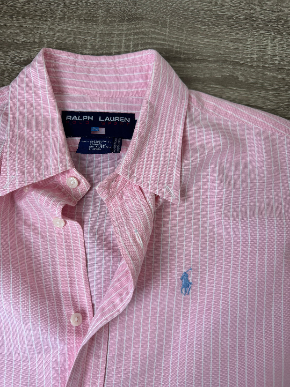 Cămașă RALPH LAUREN din 100% bumbac plin, print in dungi baby pink ( mărimea M/L)