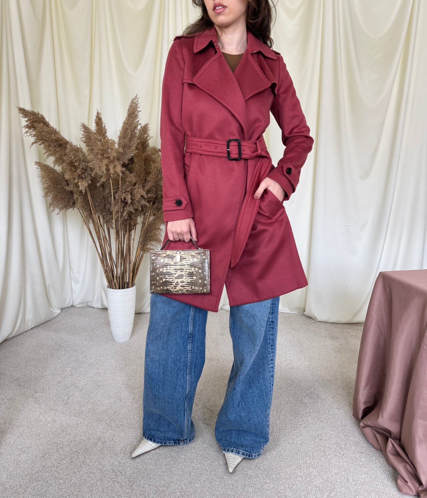 Trench BURBERRY din 100% cașmir cu cordon în talie( mărimea XS)