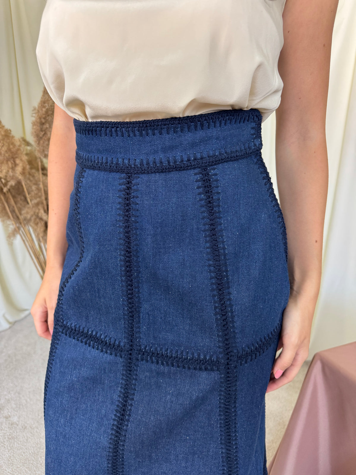 Fusta brand luxury MIU MIU din denim de bumbac cu talie înaltă ( mărimea S-S/M)