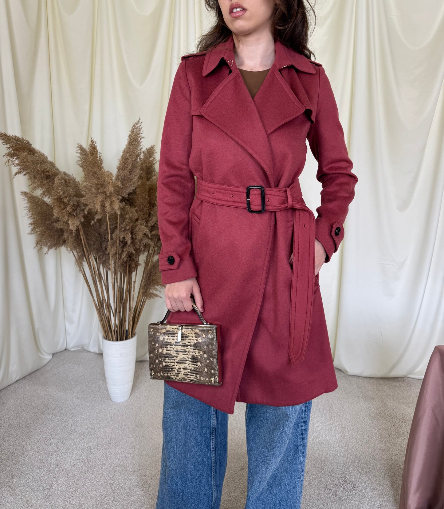 Trench BURBERRY din 100% cașmir cu cordon în talie( mărimea XS)