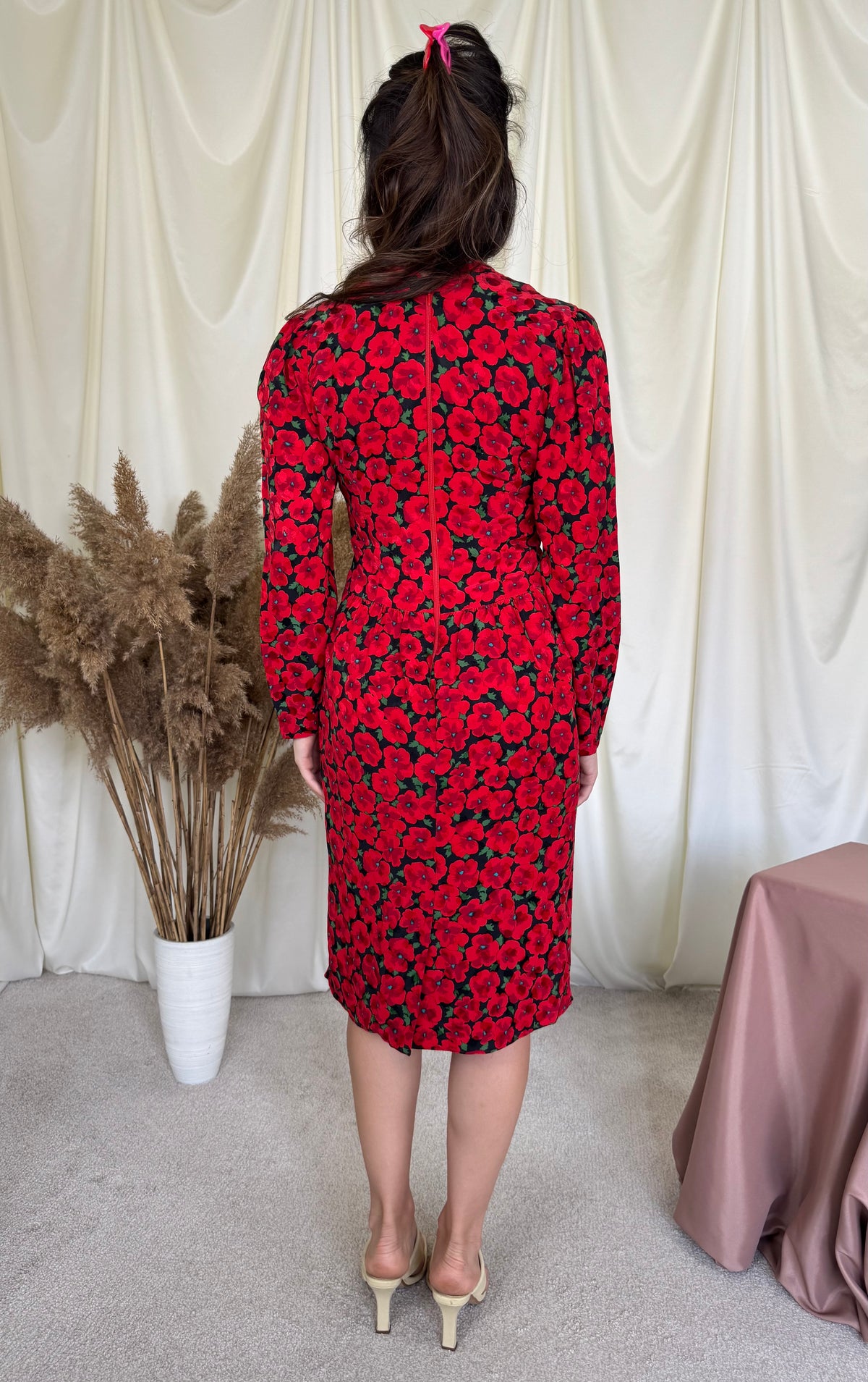 Rochie vintage din 100% mătase naturală cu print ( mărimea XS/S)