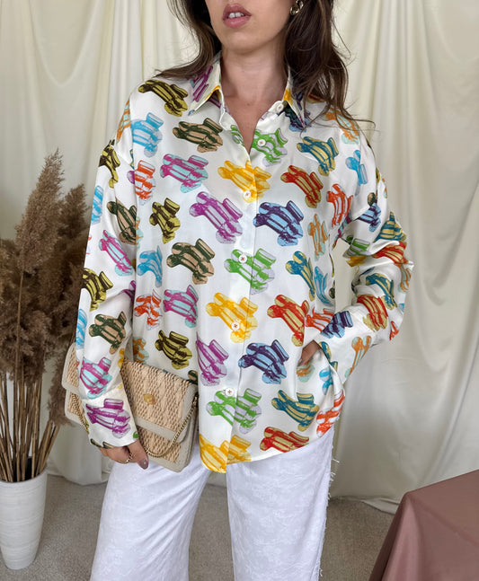 Cămașă premium ODEEH din 100% mătase naturală cu print ( mărimea M/L)
