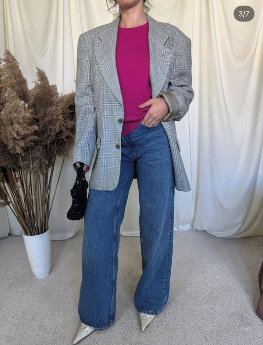 Sacou vintage din lână print superb( mărimea L)