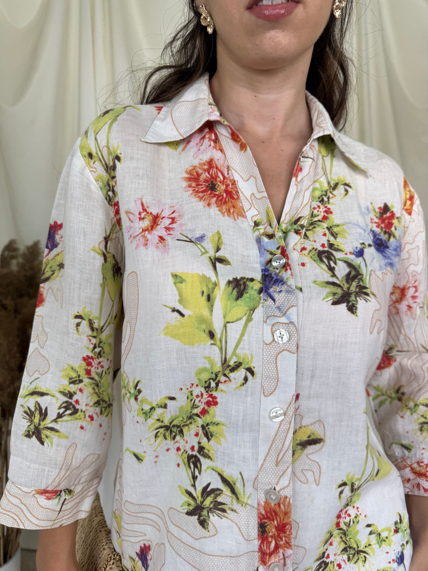 Cămașă de vară cu print floral din 100% mătase naturală ( mărimea M/L)