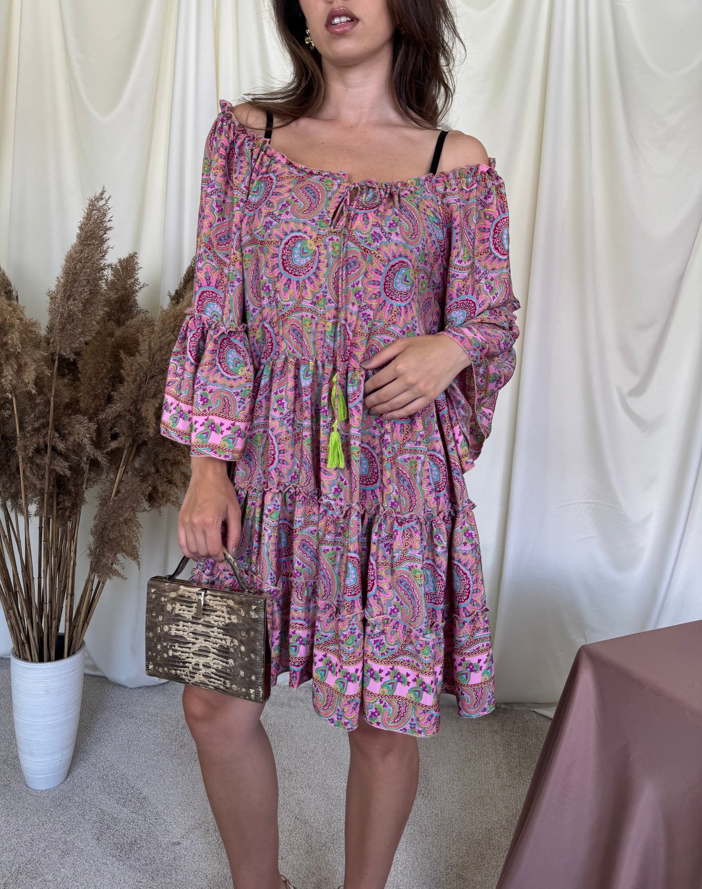 Rochie de vară cu print floral din mătase naturală (mărime universală S-L)