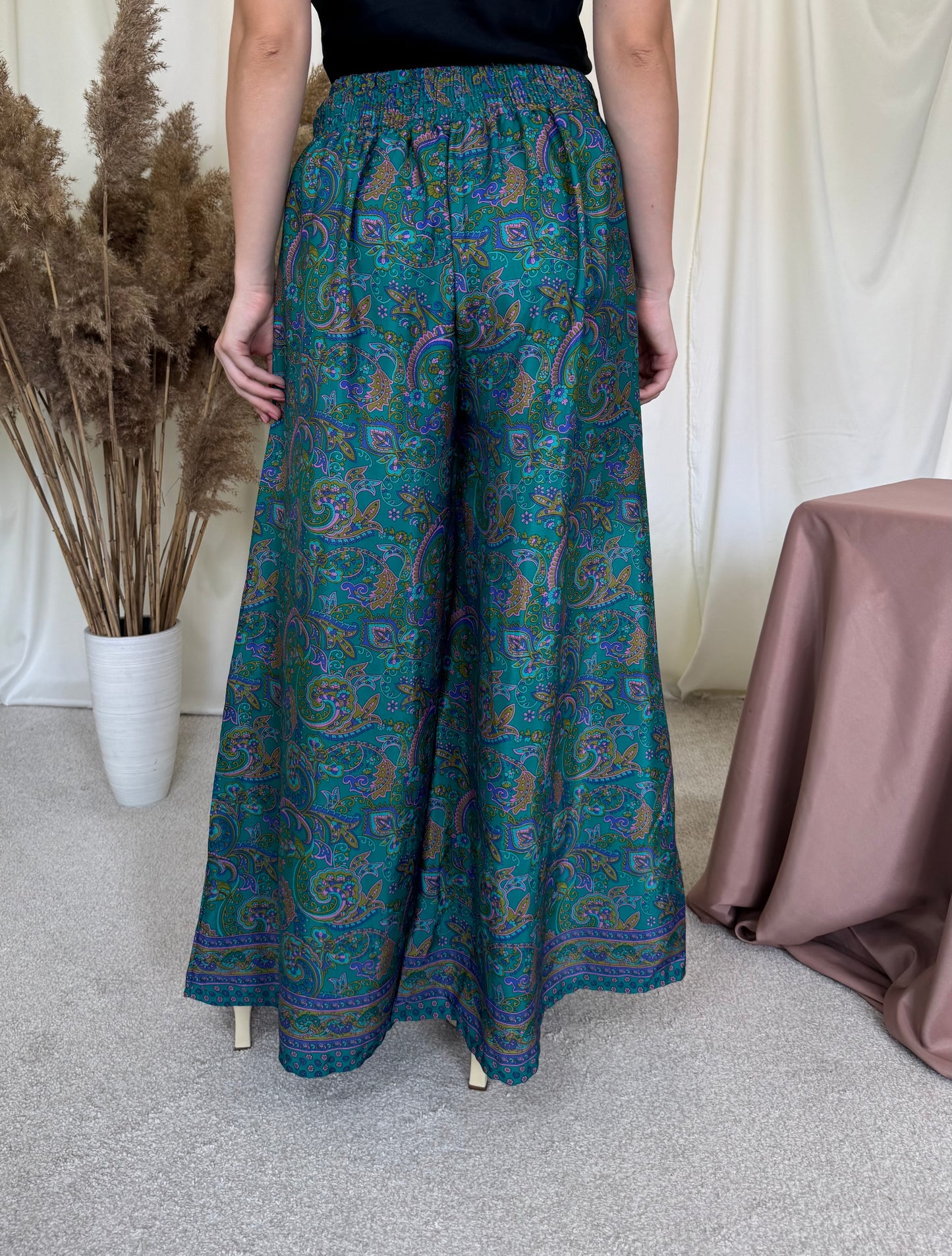 Pantalon de vară din 100% mătase cu print, talie elastică ( mărime universală S-L)