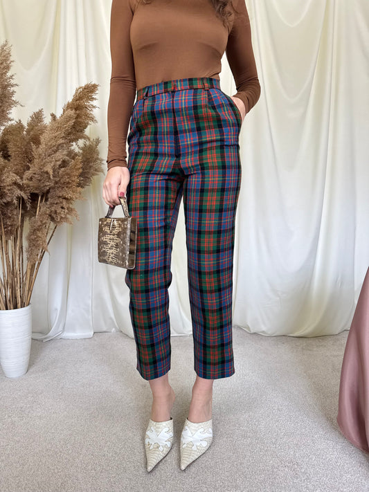 Pantalon vintage cu talie înaltă din lana cu print, (mărimea XS)