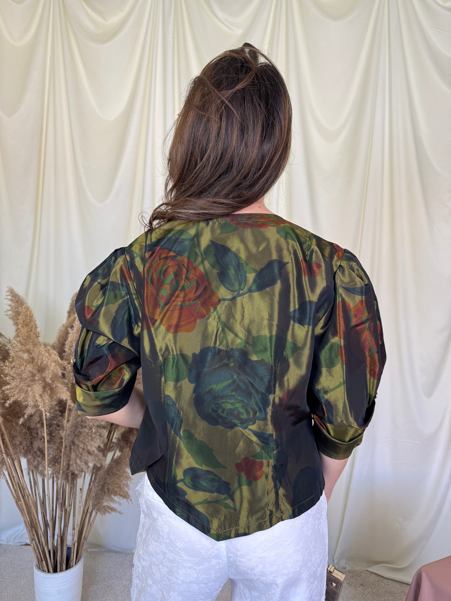 Sacou vintage din acetat cu print și nasturi metalici (Mărimea M/L)