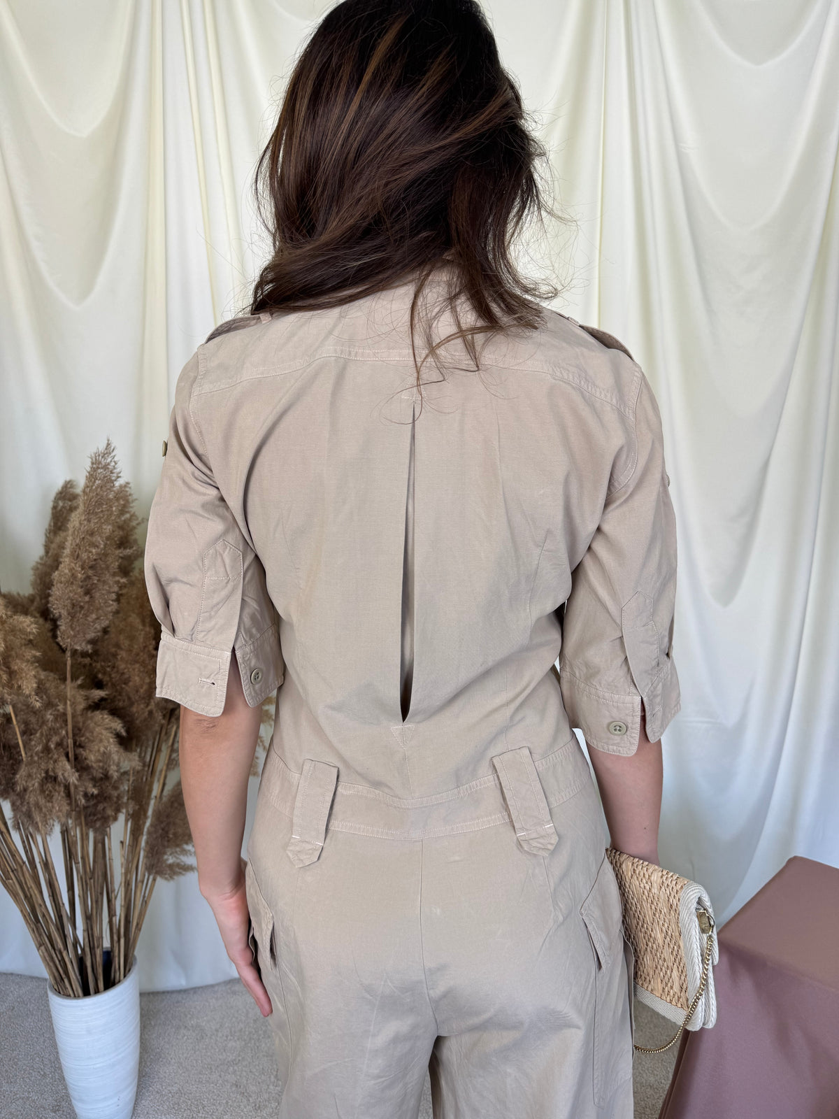 Salopetă RALPH Lauren din mătase și bumbac în fit lejer, material calitativ ( mărimea S/M)