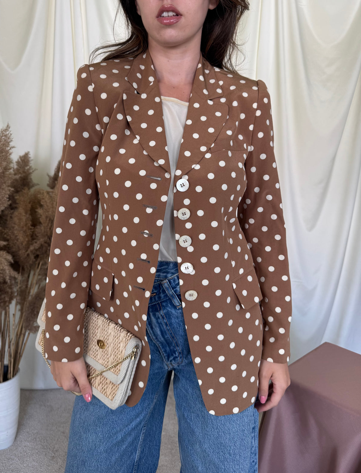 Sacou premium RENA LANGE din 100% mătase naturala cu print buline ( MĂRIMEA XS/S)