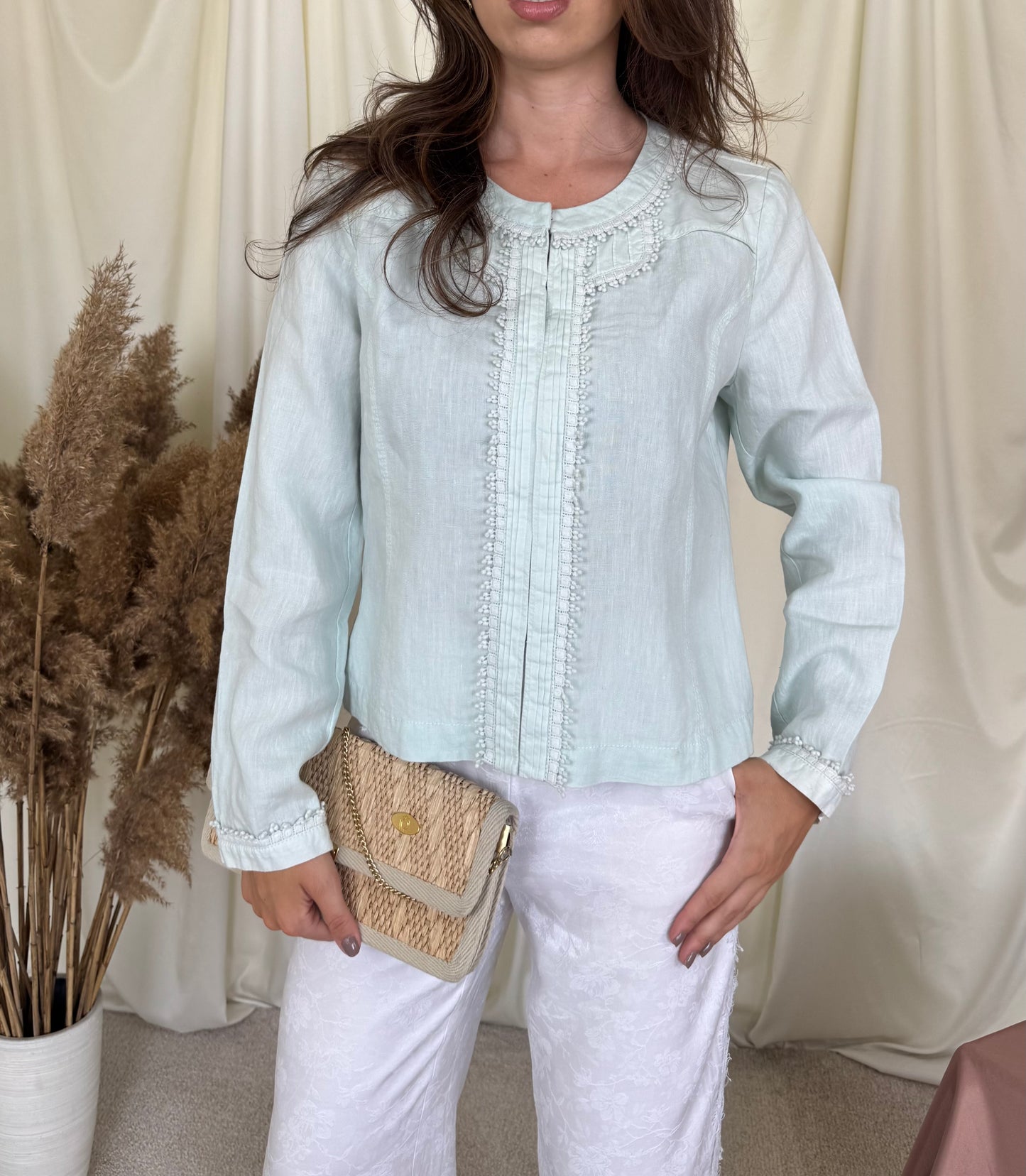 Sacou Twenty de vară din 100% in, verde menta cu broderie superbă ( mărimea M)