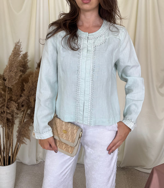 Sacou Twenty de vară din 100% in, verde menta cu broderie superbă ( mărimea M)