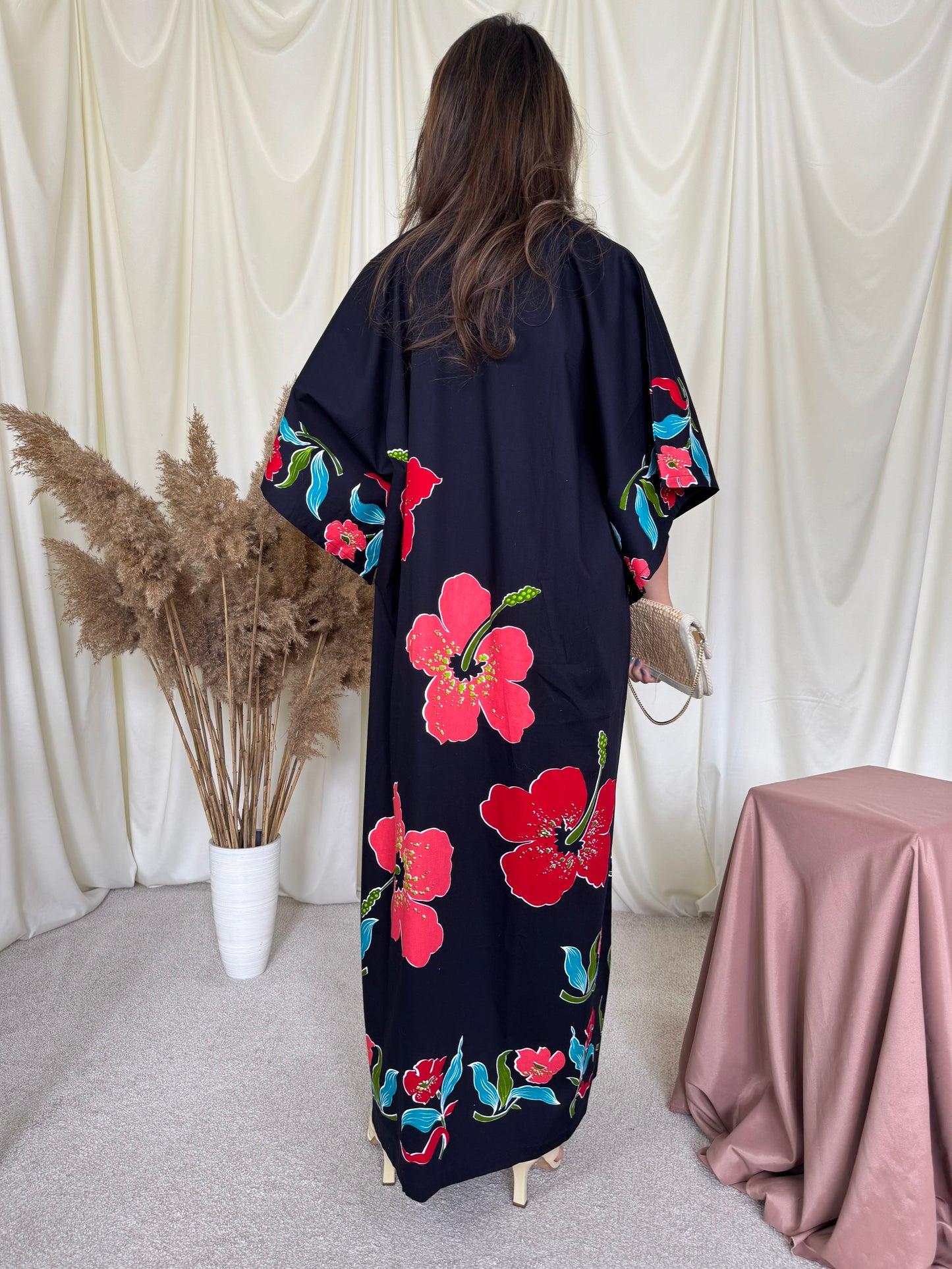 Rochie tip kaftan din bumbac cu print floral din 100% bumbac ( mărimea XL)