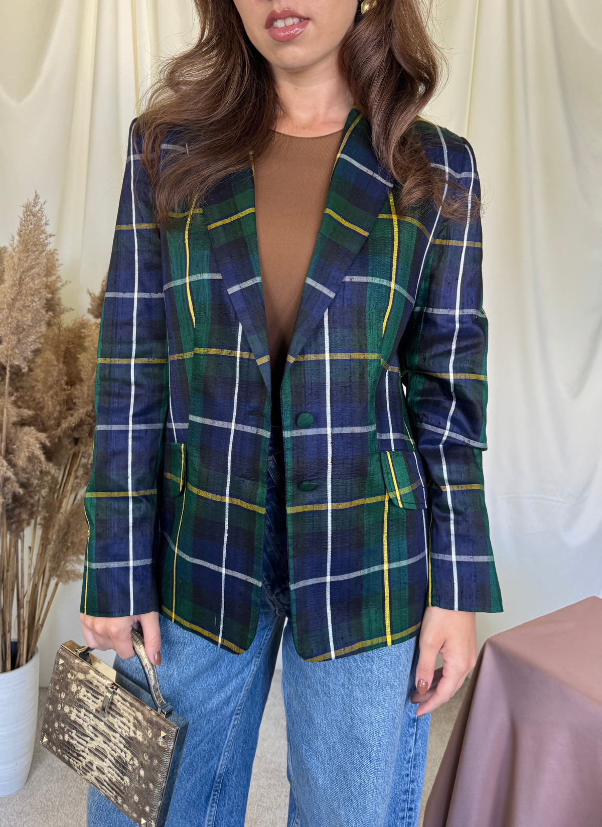 Sacou vintage din 100% mătase naturală cu print ( mărimea S/M)