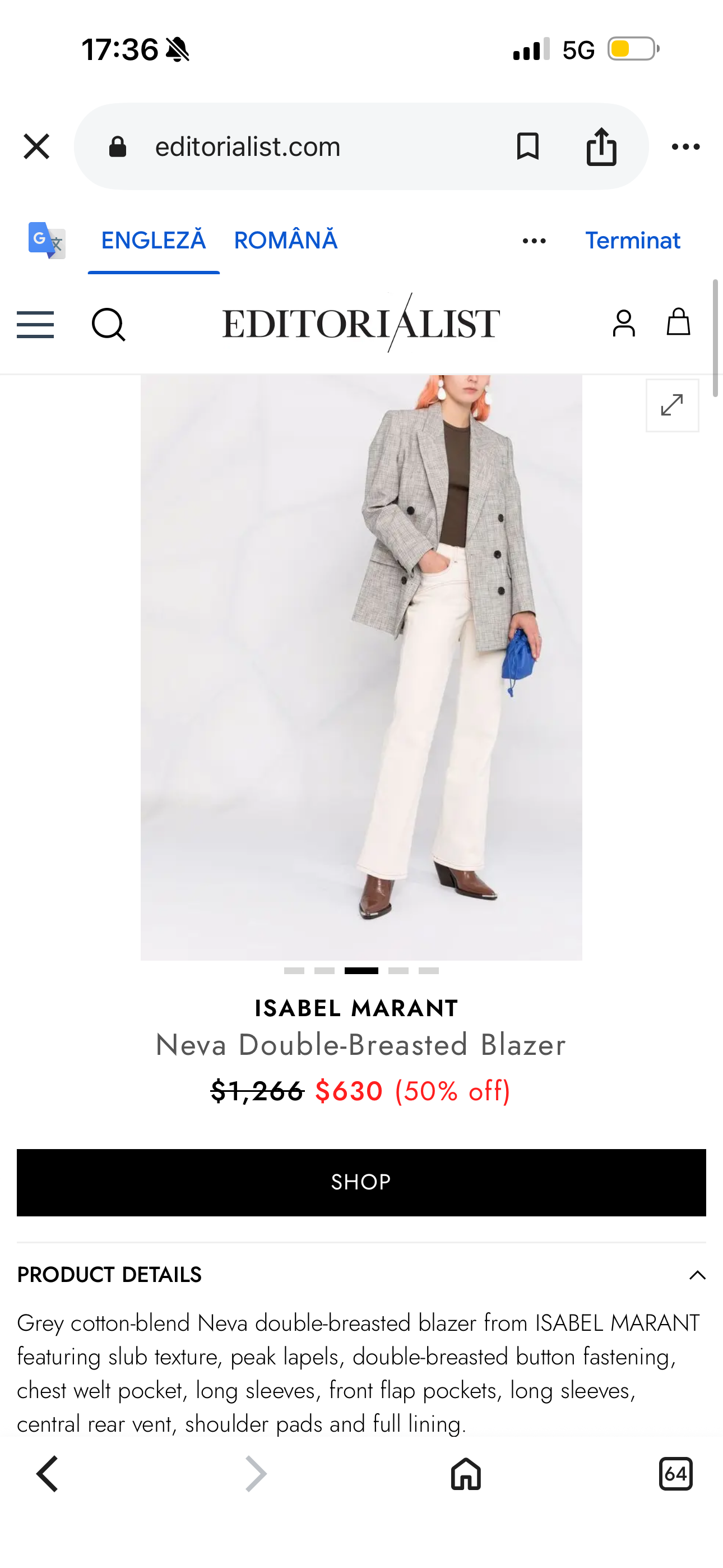 Sacou premium ISABEL MARANT la rand dublu de nasturi 
(Mărimea 36)