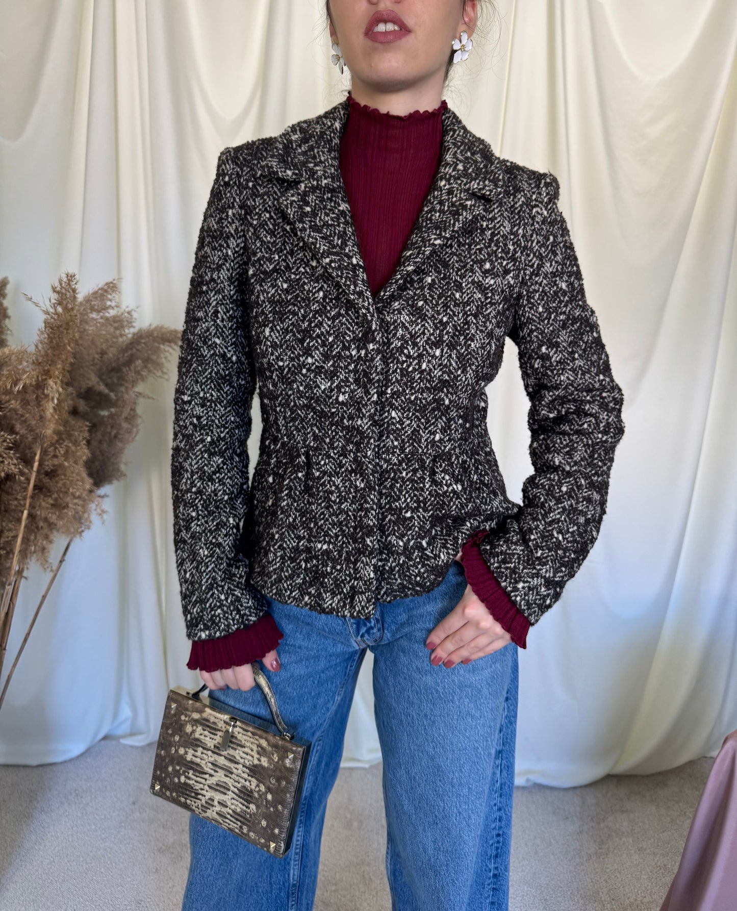 Jachetă din stofă de lână tip boucle ( mărimea s)