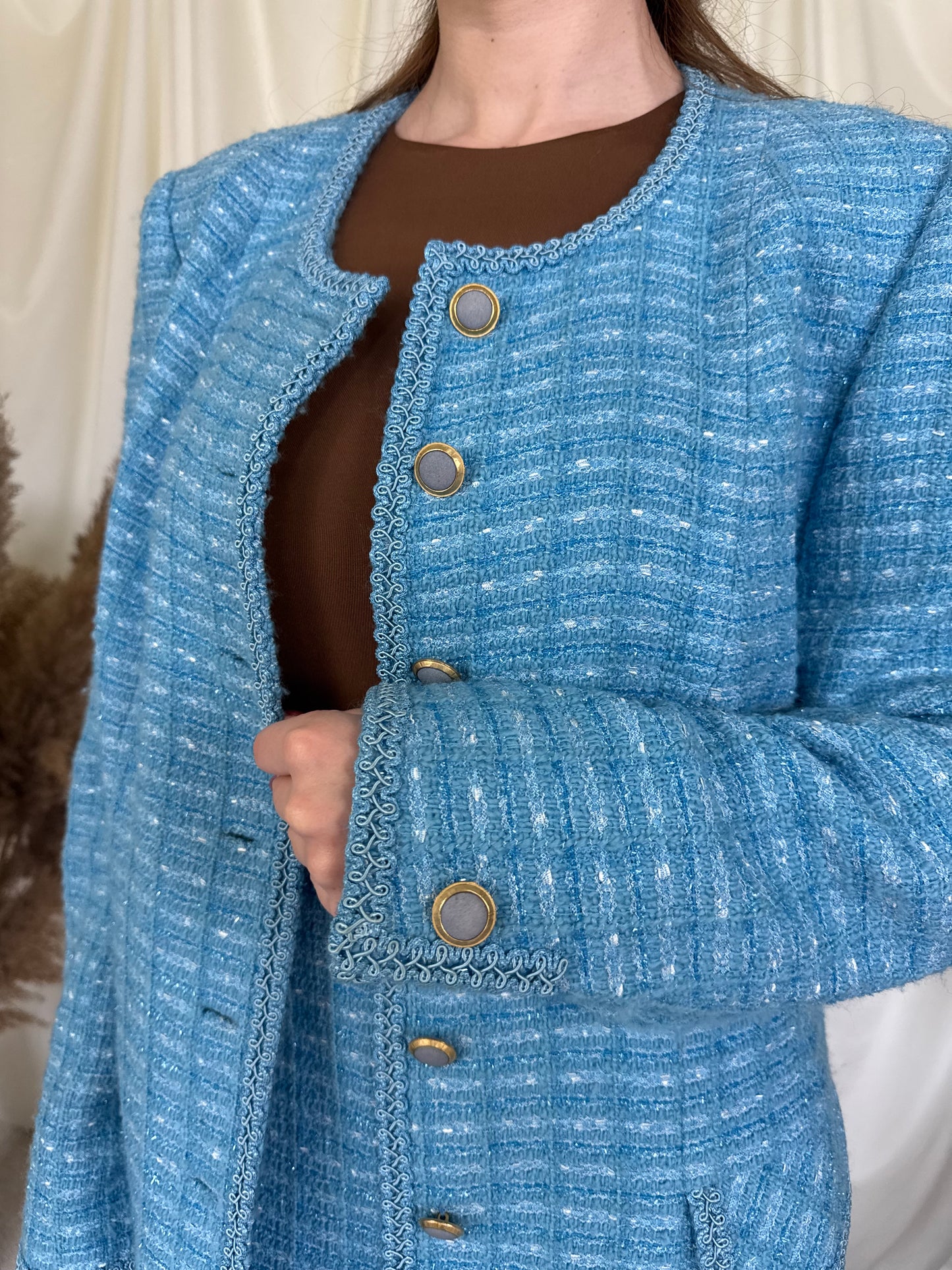 Deux piece vintage din tweed stil Chanel ( L-XL)