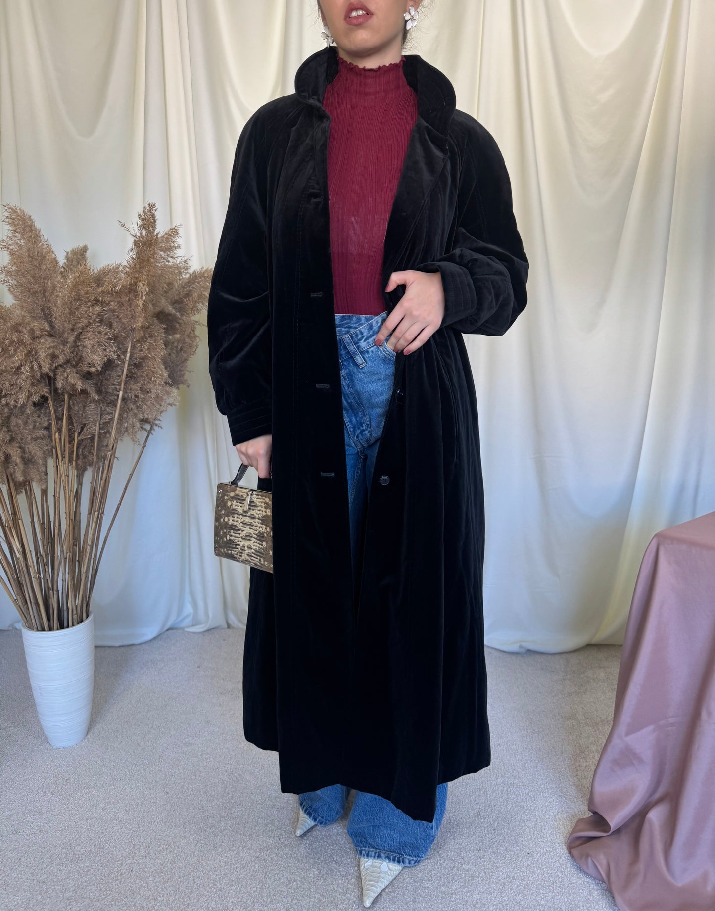 Palton vintage din catifea neagră 100% bumbac (mărimea L)