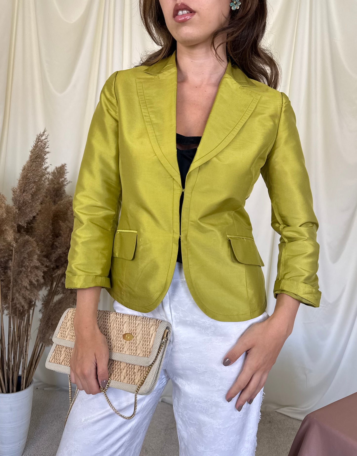 Sacou din mătase naturală cu mâneci 3/4, talie cambrata - H&M 
(Mărimea XS)