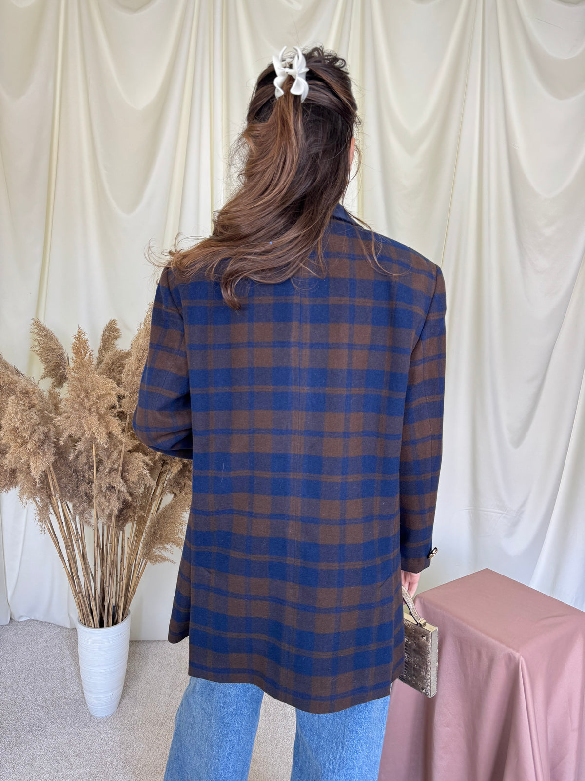 Sacou vintage spectaculos tip palton din stofă premium de lână și cașmir, nasturi bijuterie ( mărimea L/XL)