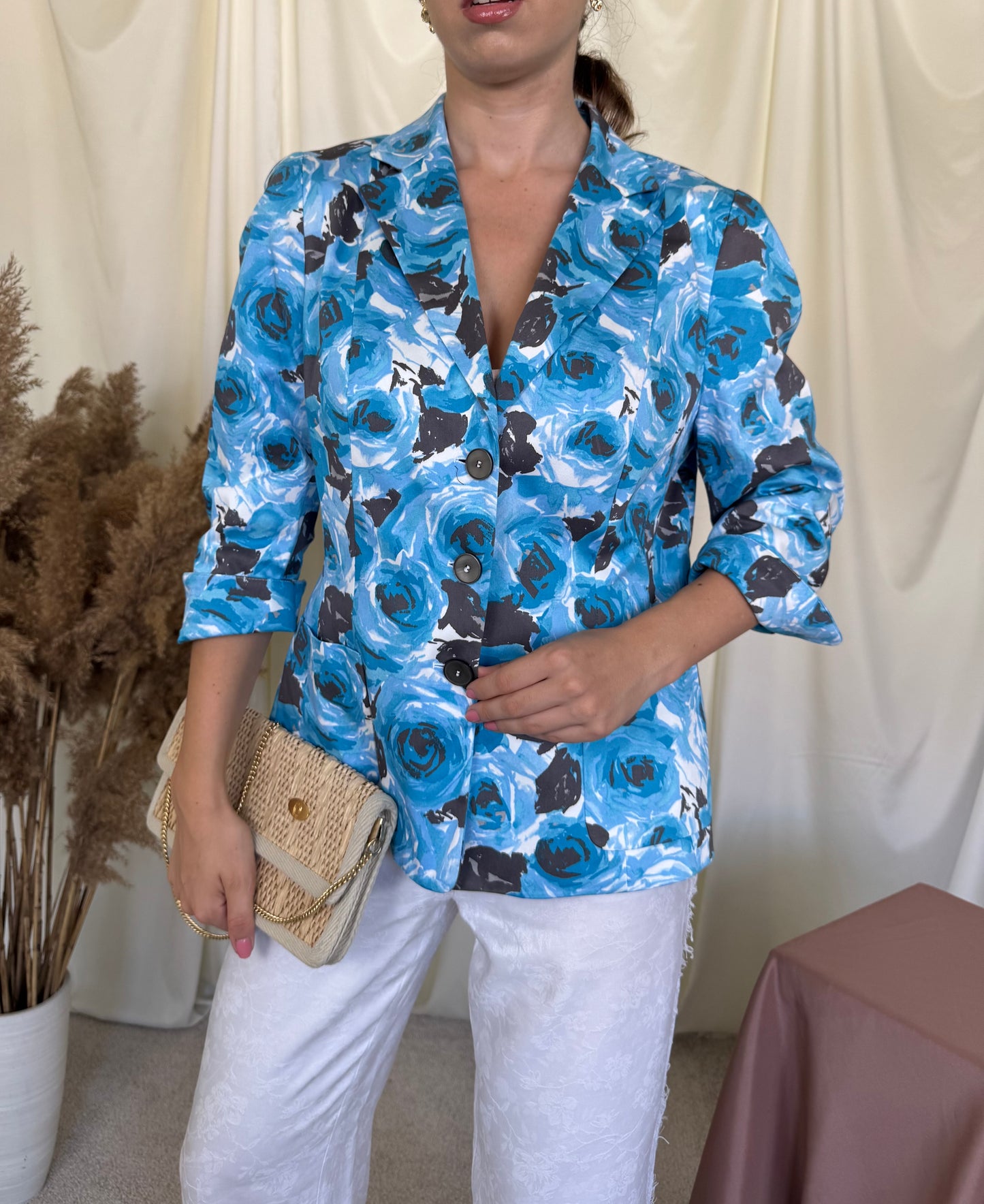 Sacou de vară LAUREL din 97 % bumbac cu print floral și mâneci 3/4 ( mărimea L)
