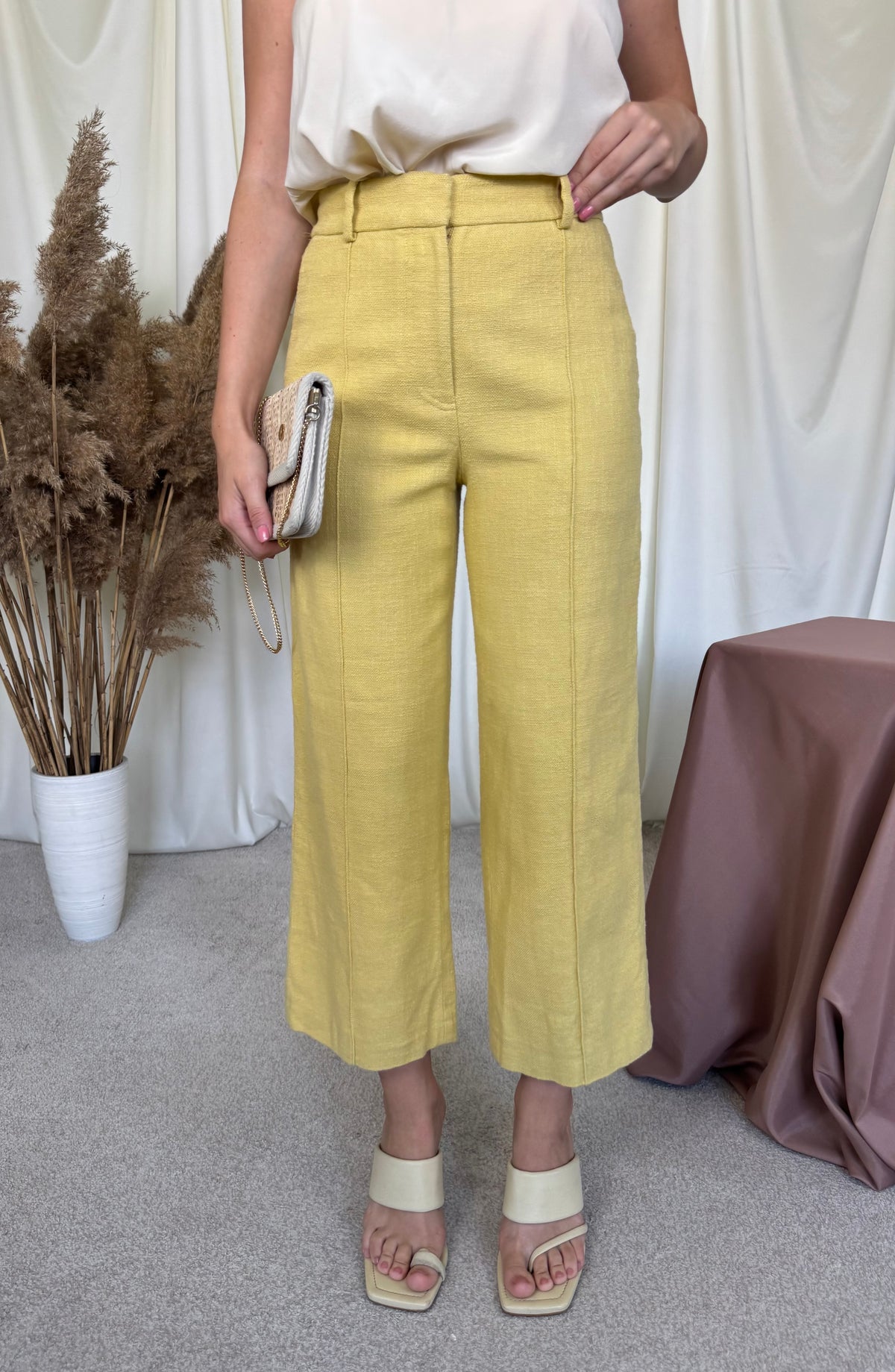 Pantalon Sezane cu talie înaltă din bumbac și in ( mărimea S)