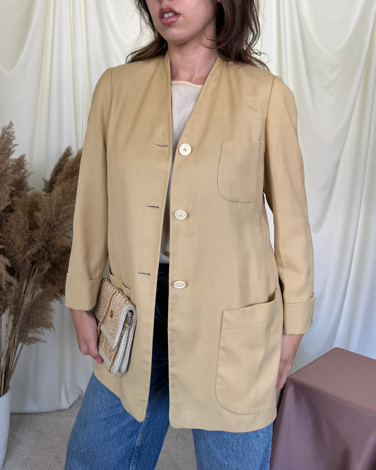 Sacou-jacheta luxury JIL SANDER din stofă premium de mătase și lână, fit lejer ( mărimea M-M/L)